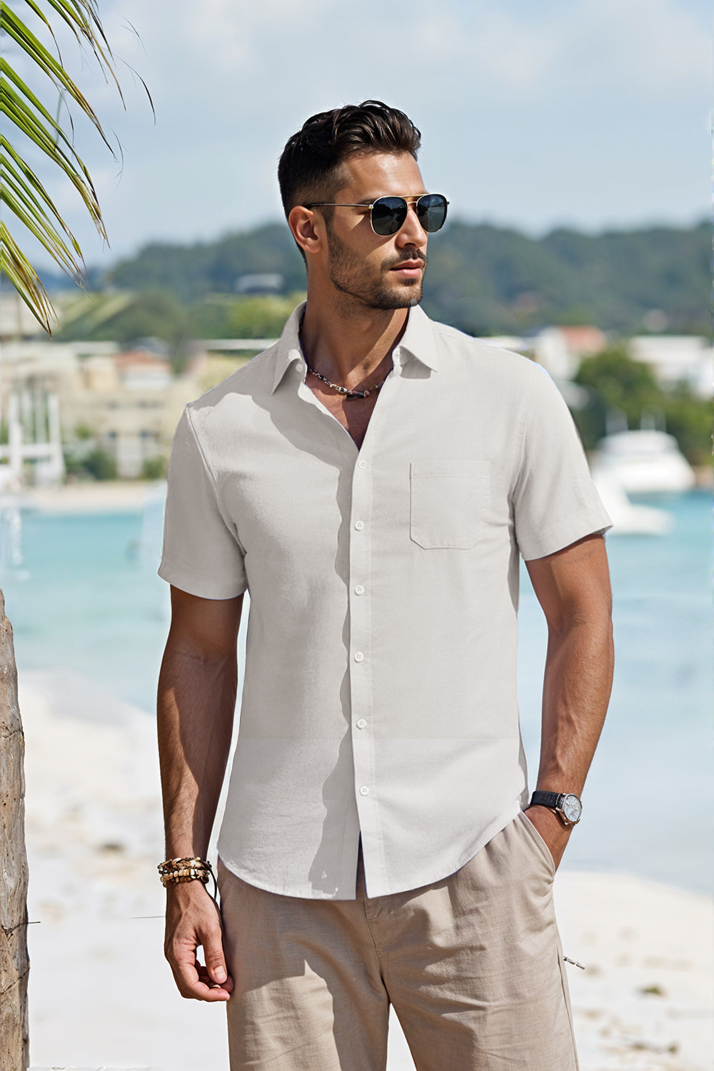 Men's Cotton Short sleeve Shirt in Solid Color