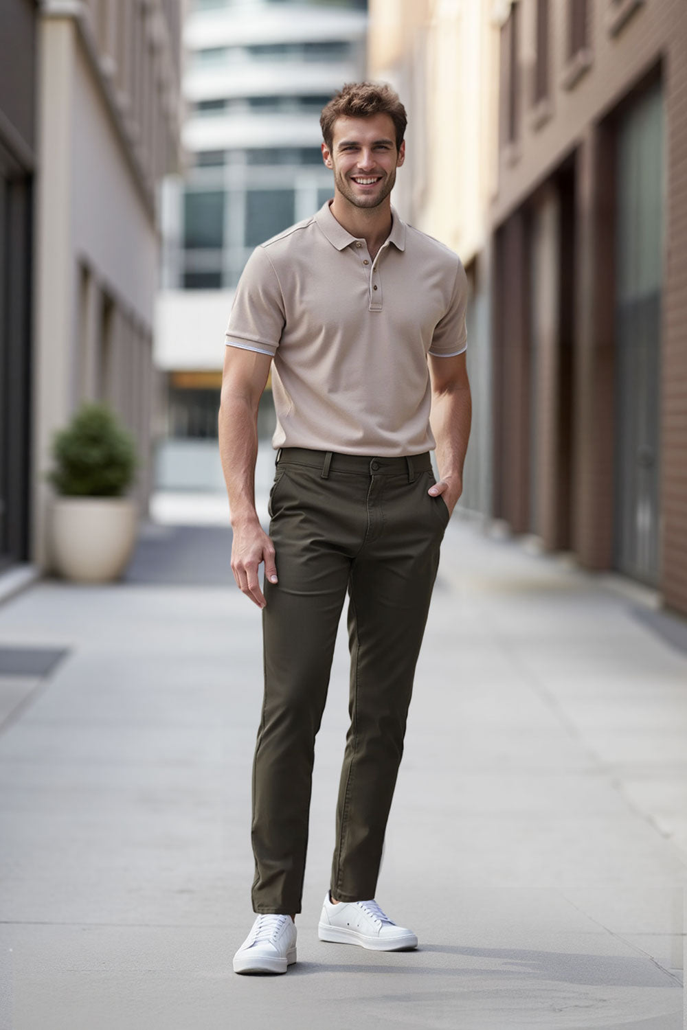 Straight Leg Chinos Trousers for Business Casual