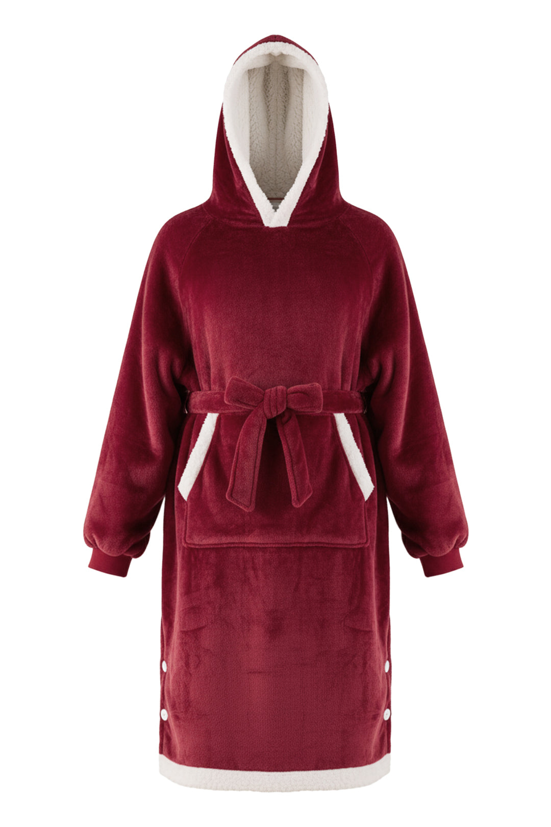 Tie Waist Big Pocket Fleece Lined Hooded Loungewear