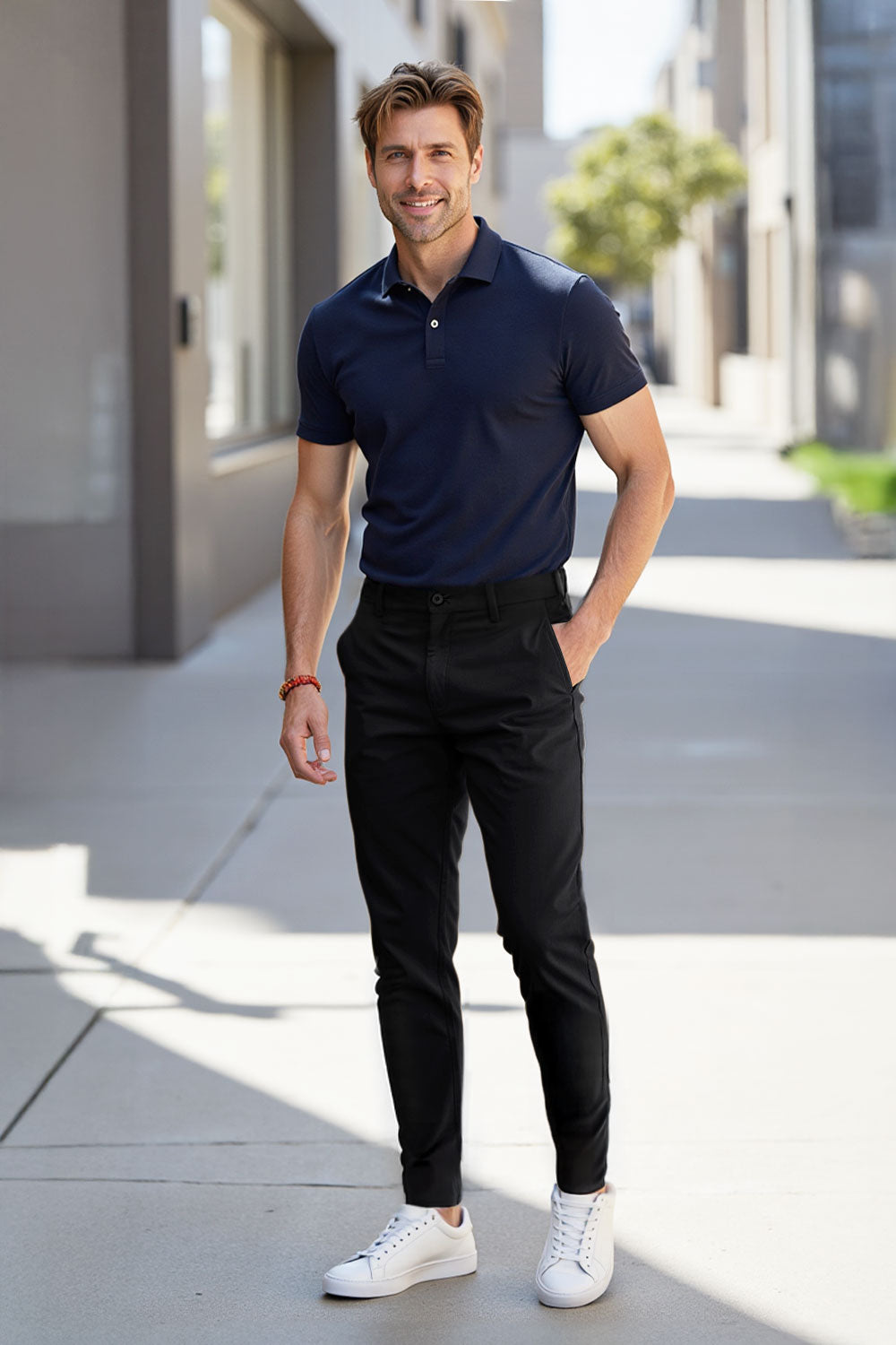 Straight Leg Chinos Trousers for Business Casual