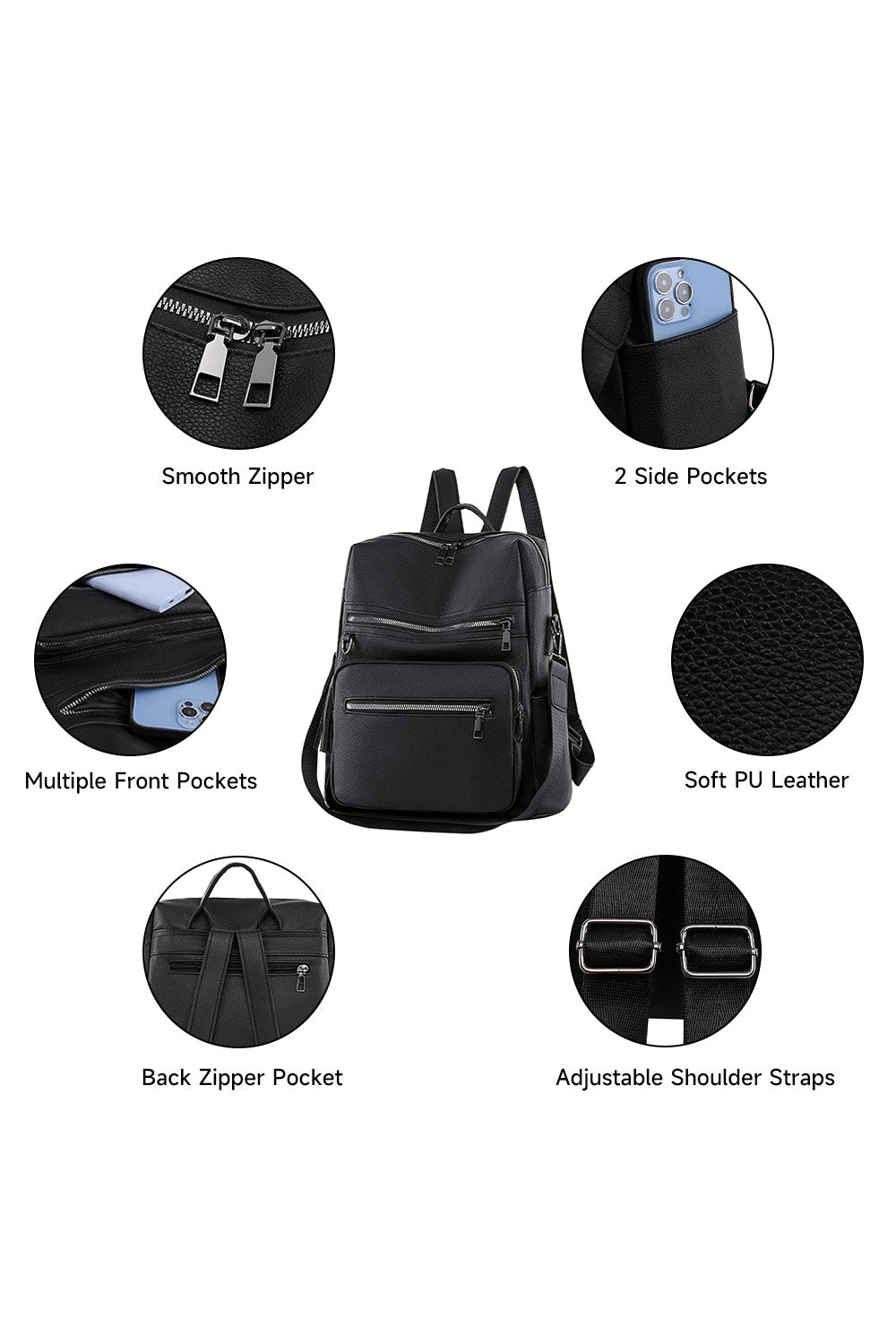 Black Large-capacity Backpacks Made of PU Leather