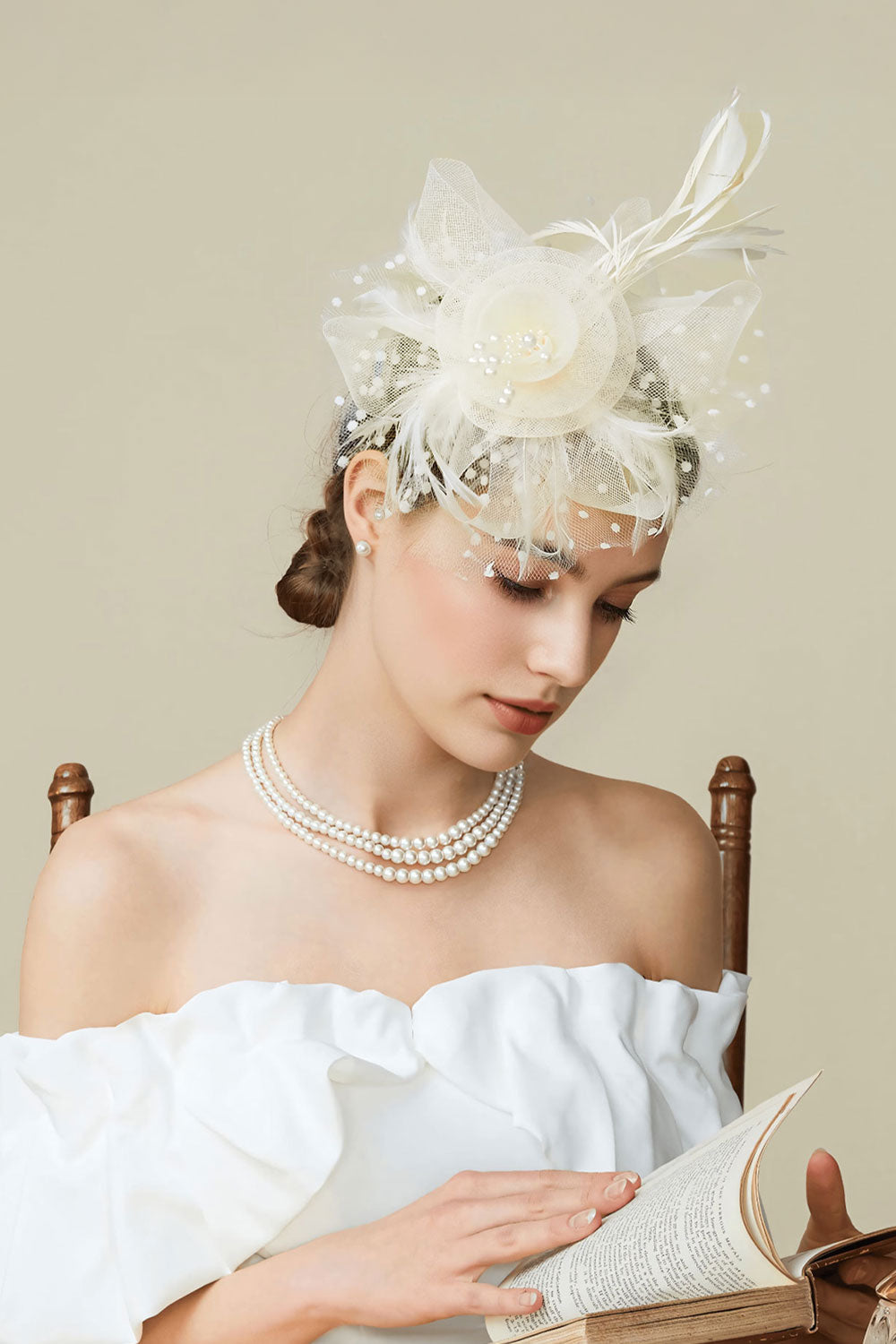 Dual - use Headband & Barrette with Netting, Flower and Feather Designs