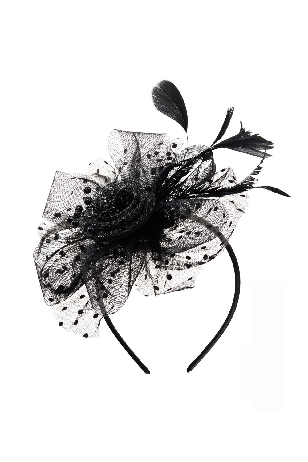 Dual - use Headband & Barrette with Netting, Flower and Feather Designs