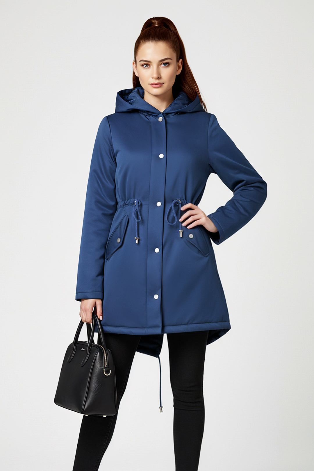 Midi warm puffer coat with nipped waist and tie belt