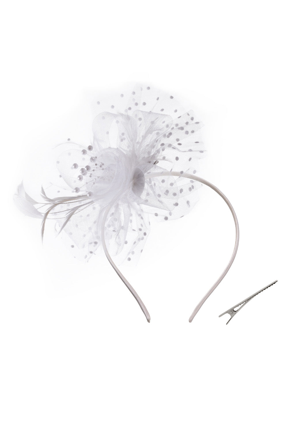 Dual - use Headband & Barrette with Netting, Flower and Feather Designs