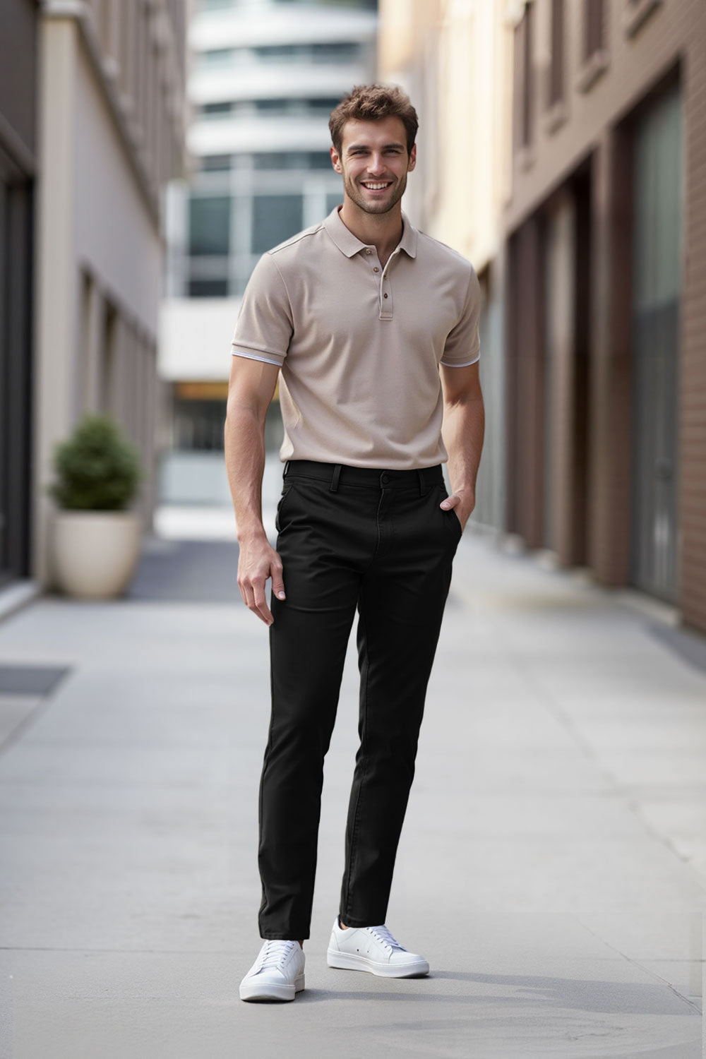Straight Leg Chinos Trousers for Business Casual