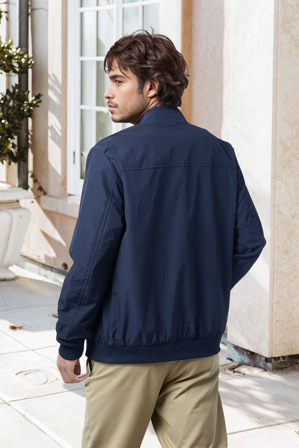 Bomber Jacket with Zipper and Windproof Design