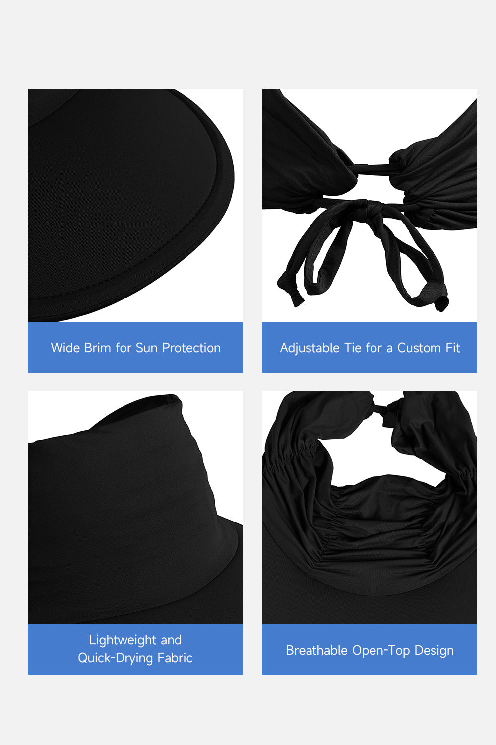 Portable Solid - color Sun Hat with an Open - top Design