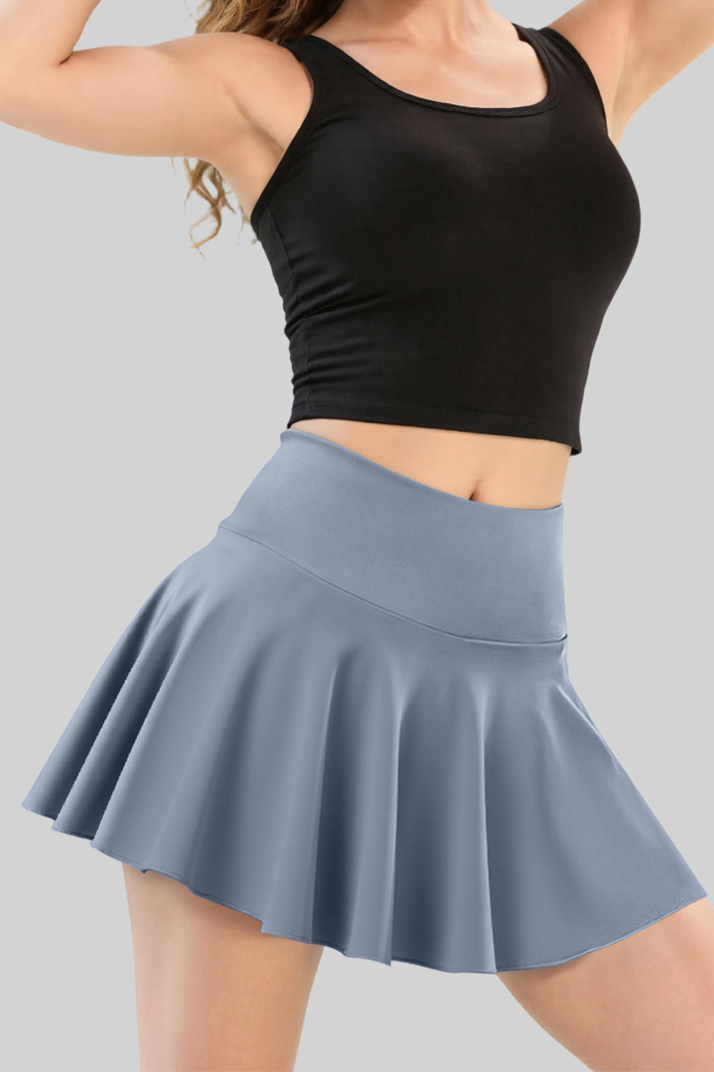 High - waisted Pleated Mini Skirt in Skort Style