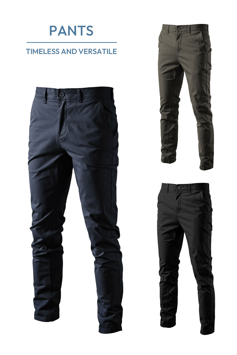Straight Leg Chinos Trousers for Business Casual