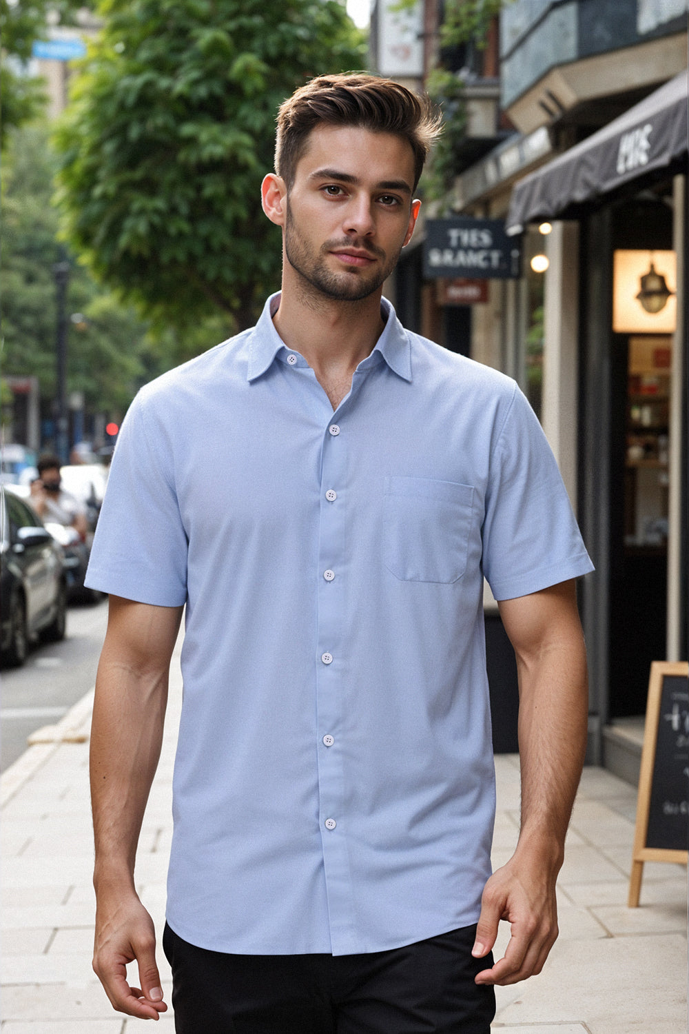 Men's Cotton Short sleeve Shirt in Solid Color