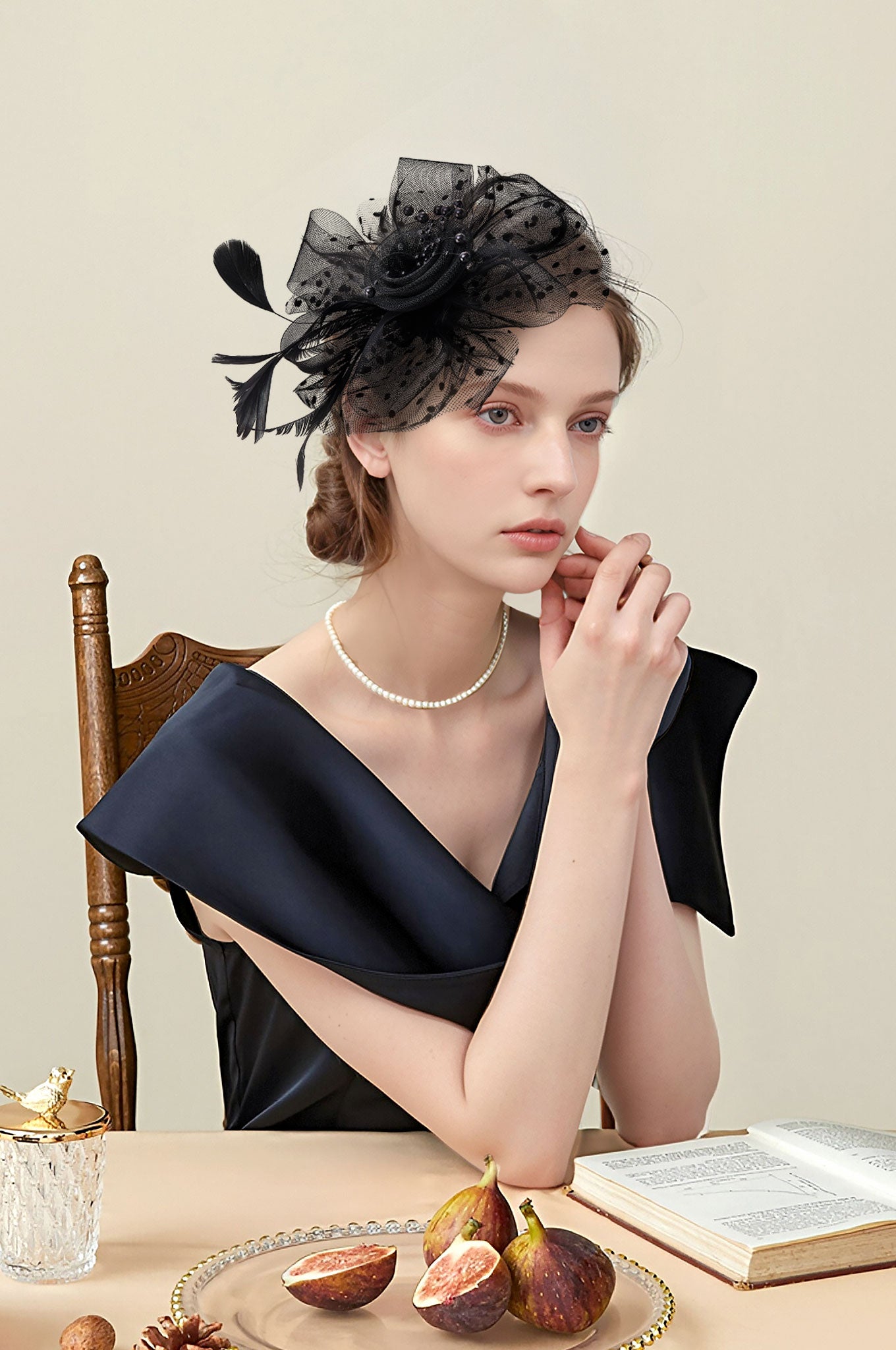 Dual - use Headband & Barrette with Netting, Flower and Feather Designs