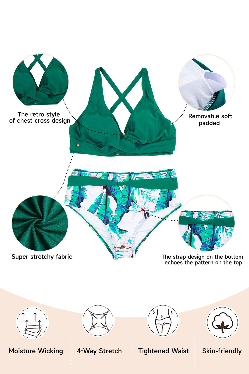 Women Two Piece V-Neckline Bikini Swimsuit