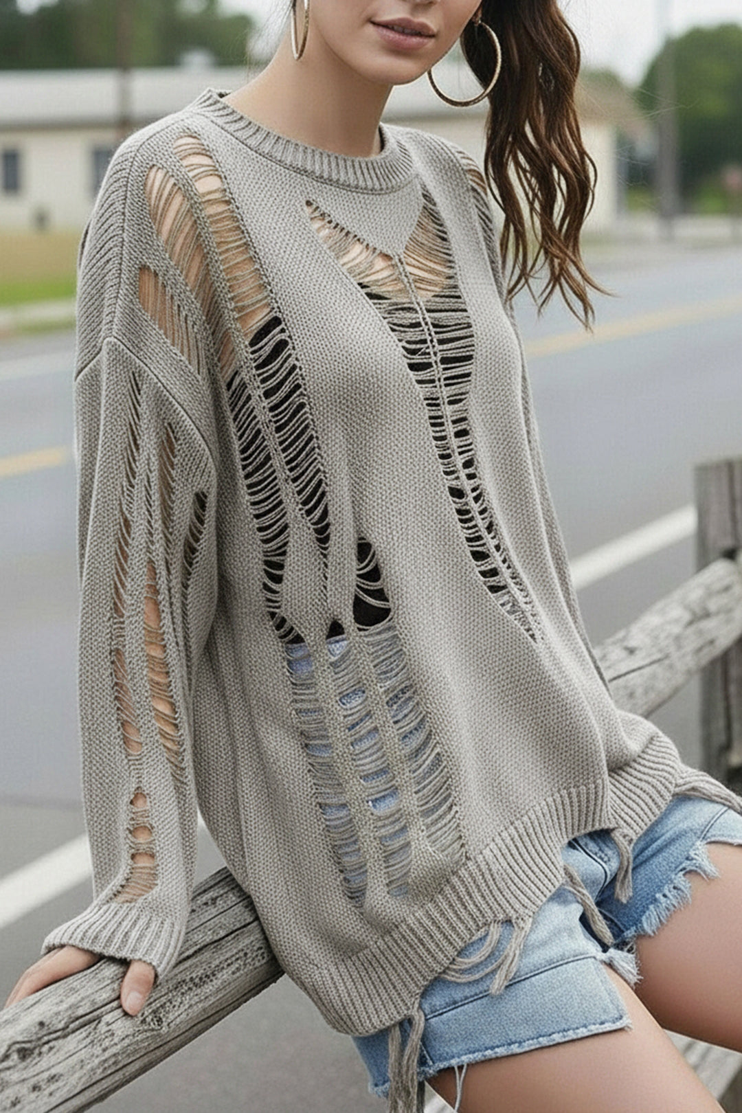 Oversized Cutout Knitted Jumper
