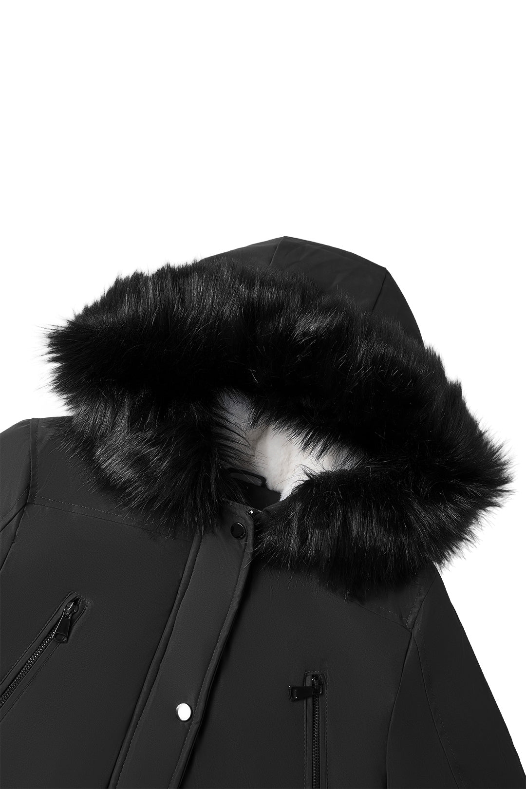 Versatile minimalist puffer coat with hood and fur collar