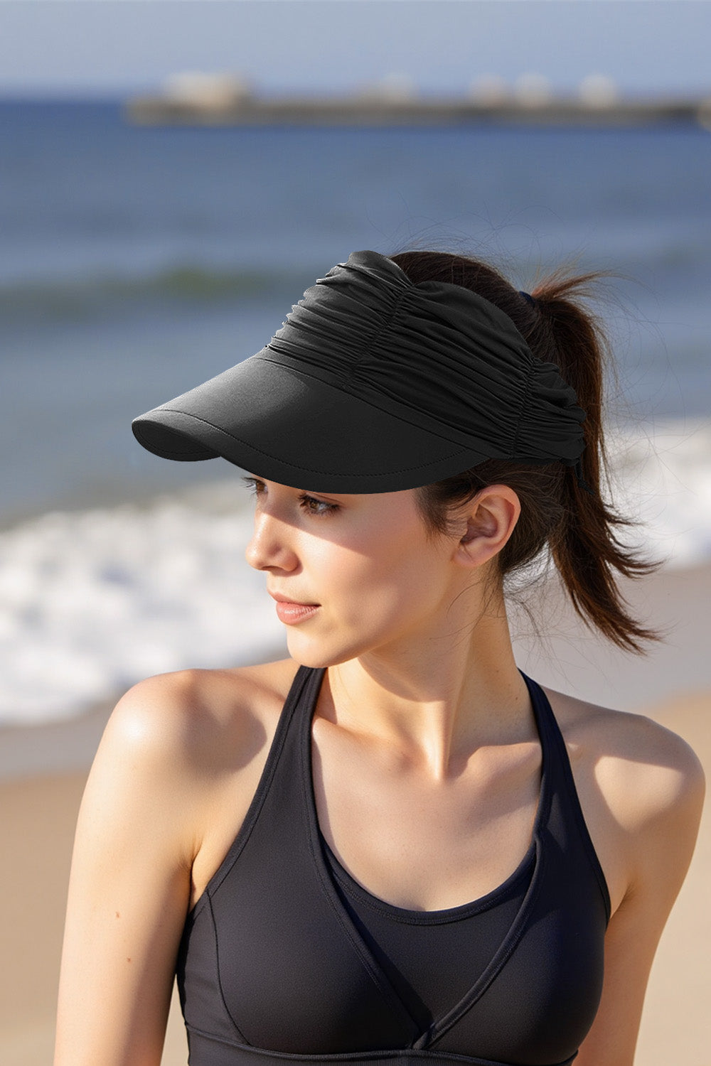 Portable Solid - color Sun Hat with an Open - top Design