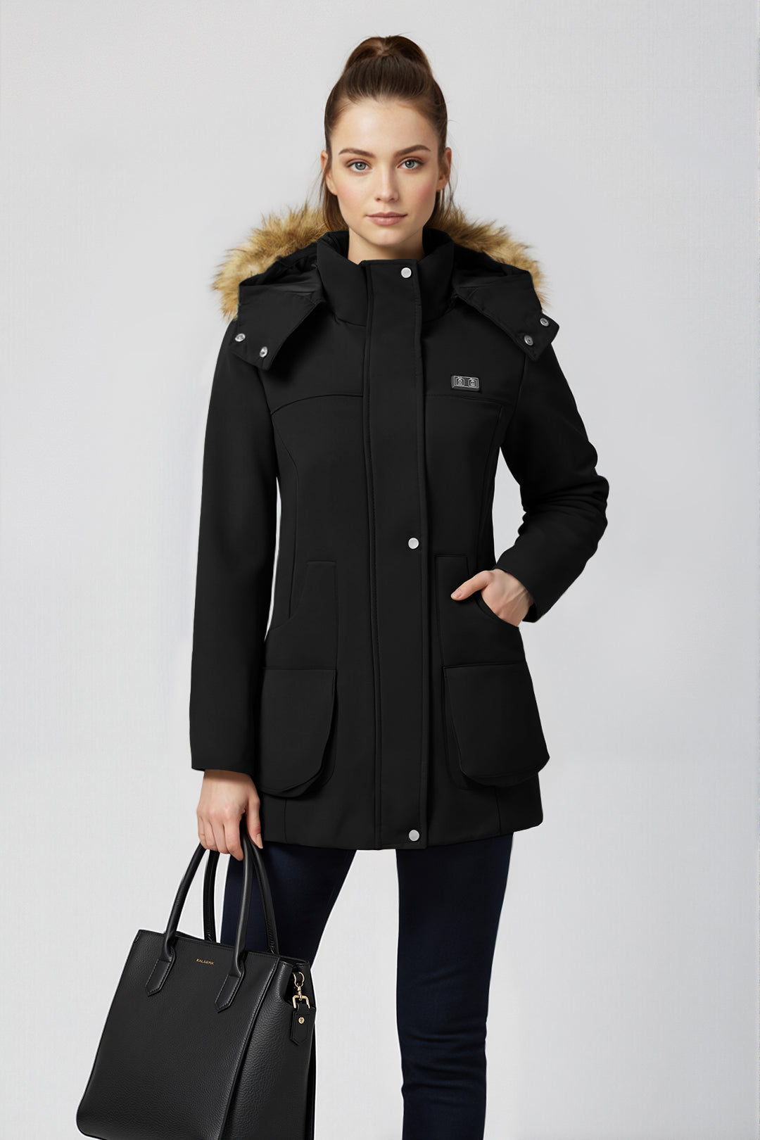 Heated Hooded Nipped Waist Winter Puffer Coat
