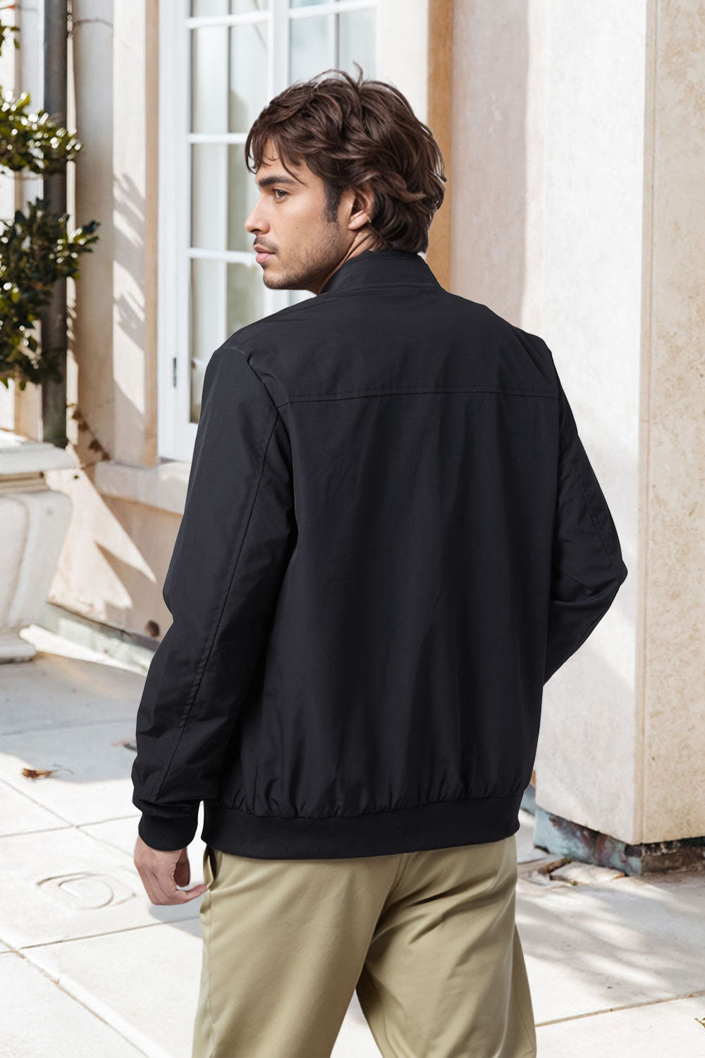 Bomber Jacket with Zipper and Windproof Design