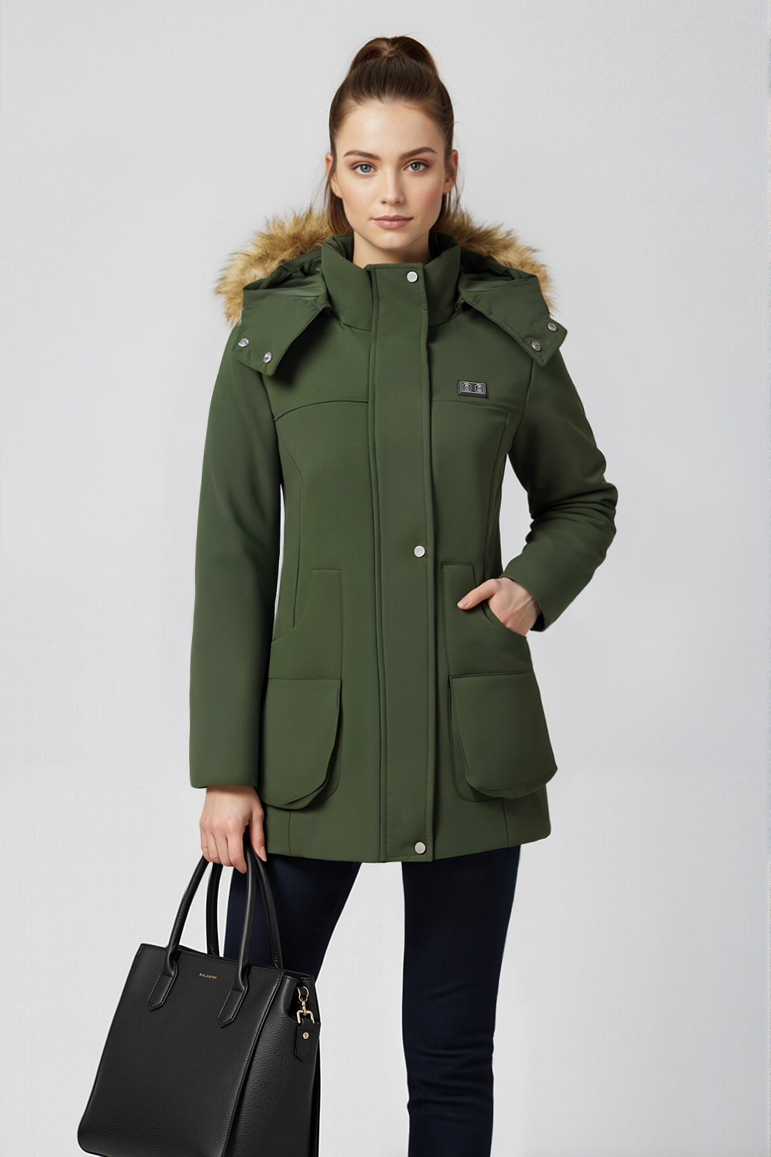 Heated Hooded Nipped Waist Winter Puffer Coat