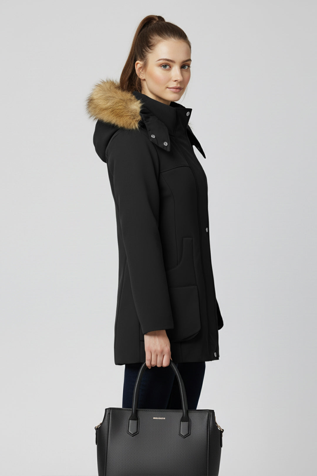 waist winter puffer coat #oran_Black