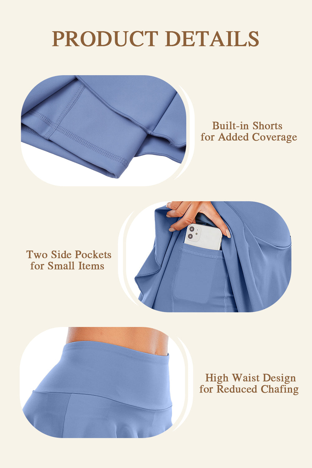 High - waisted Pleated Mini Skirt in Skort Style