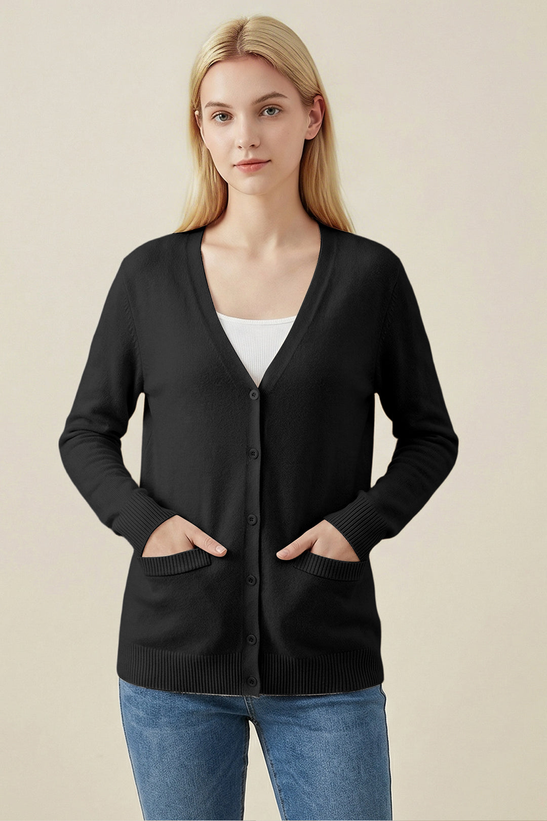 V-Neck Single Breasted Knit Cardigan