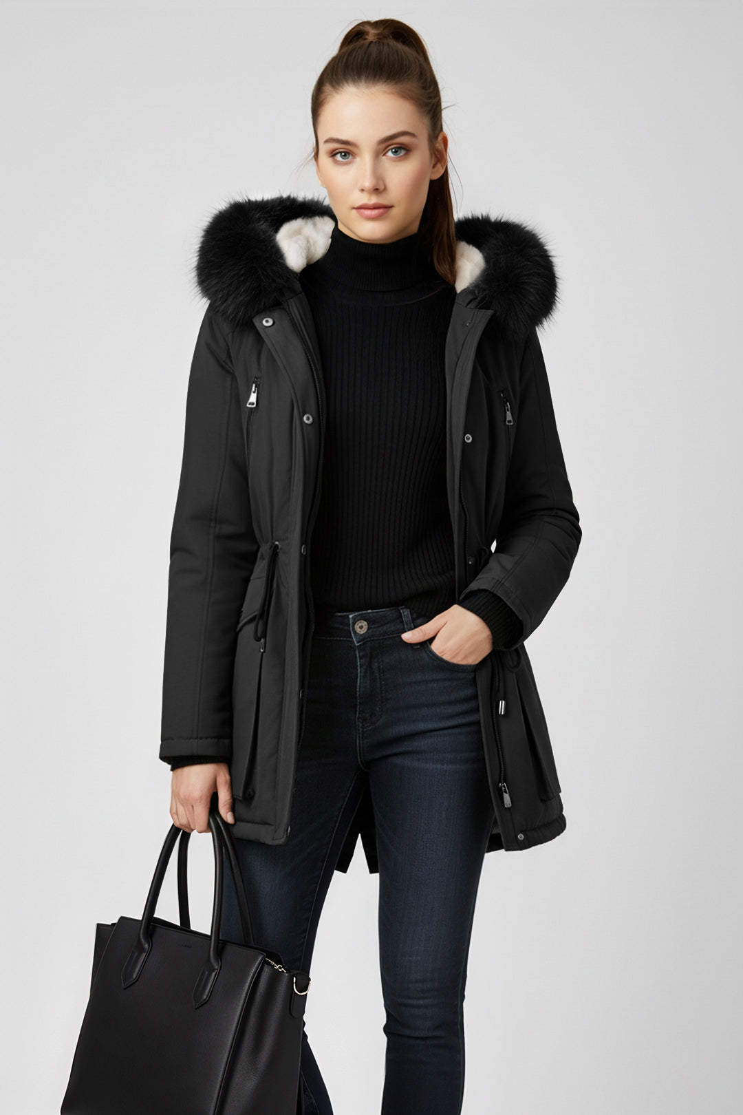 Versatile minimalist puffer coat #oran_Black