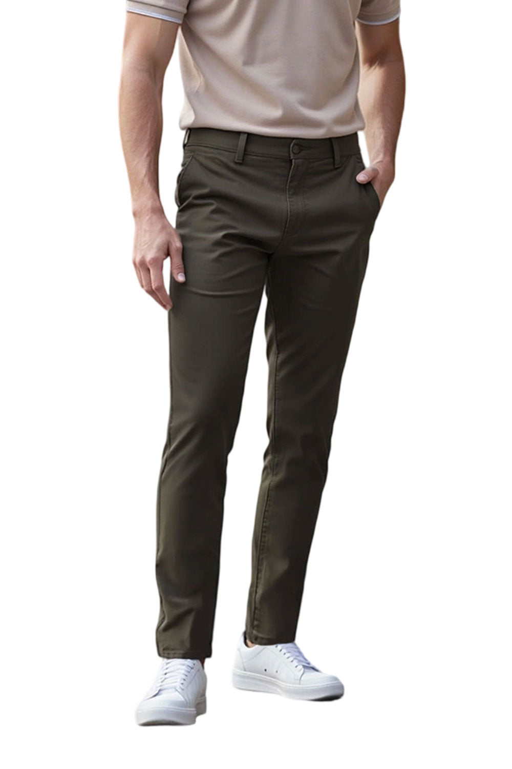 Straight Leg Chinos Trousers for Business Casual