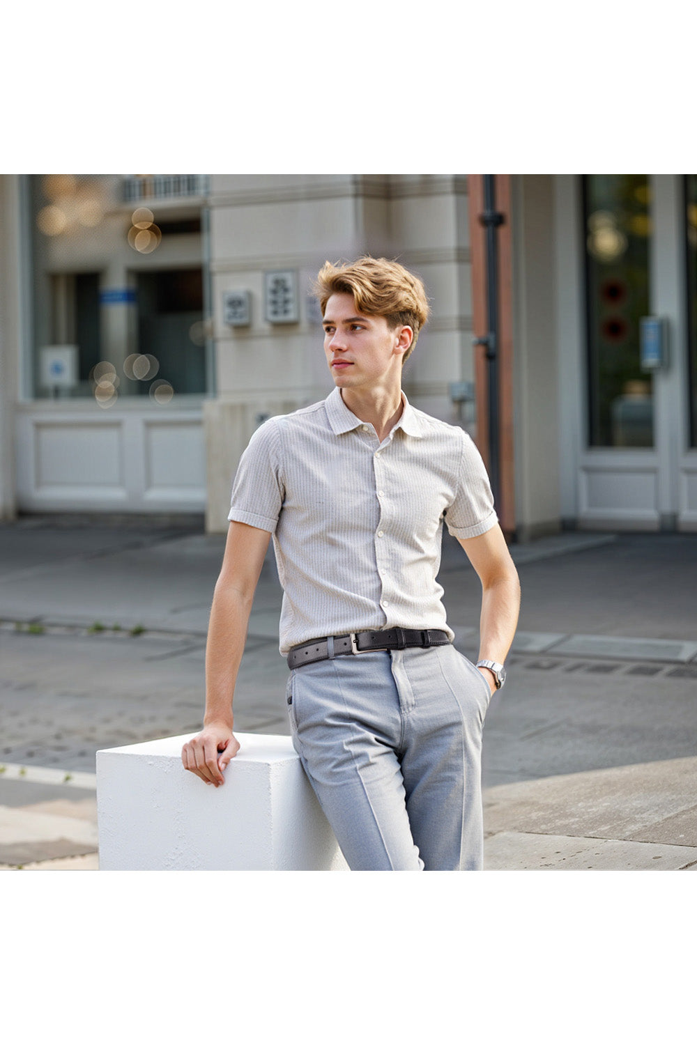 Cowhide Leather Belt with Pin Buckle in Black