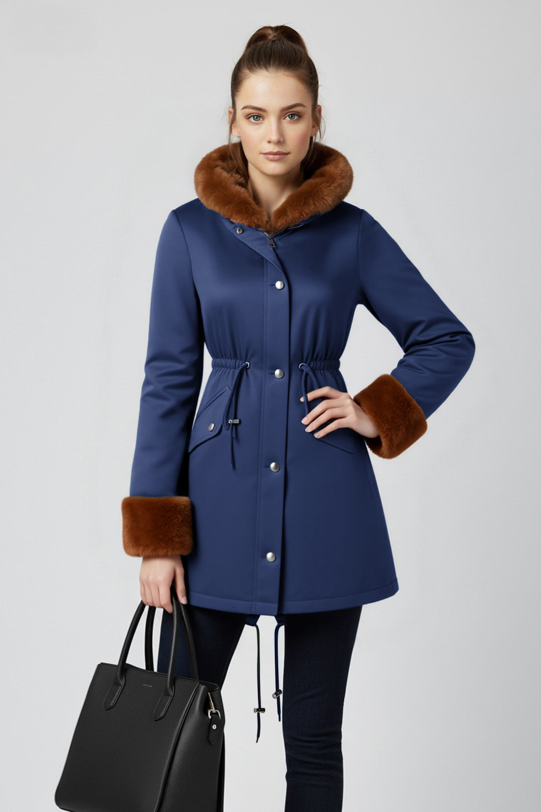 Midi Fur Collar Nipped Waist Warm Puffer Coat