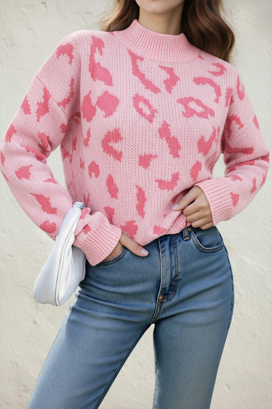 Leopard Print High Neck Jumper