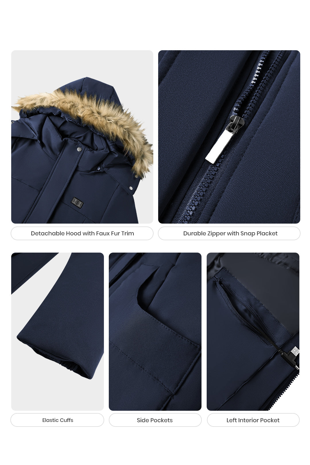 Heated Hooded Nipped Waist Winter Puffer Coat