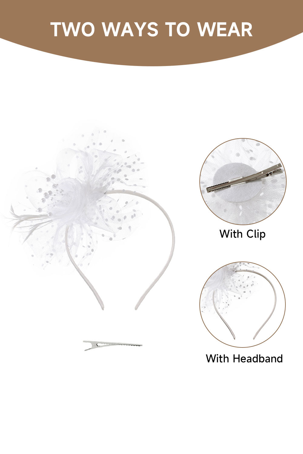 Dual - use Headband & Barrette with Netting, Flower and Feather Designs