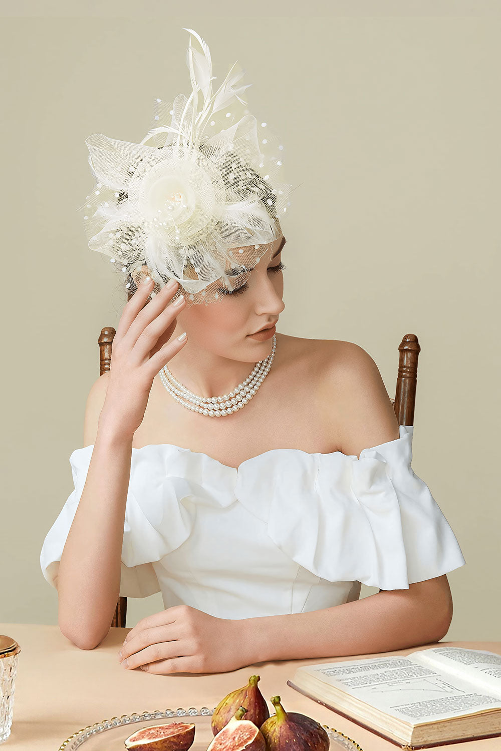 Dual - use Headband & Barrette with Netting, Flower and Feather Designs