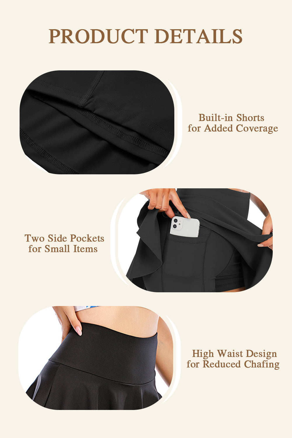 High - waisted Pleated Mini Skirt in Skort Style