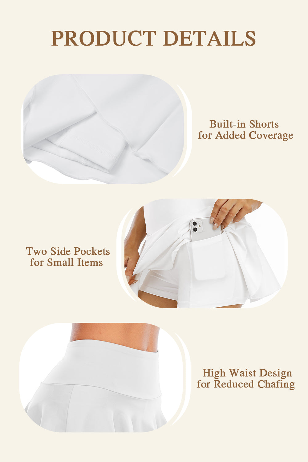 High - waisted Pleated Mini Skirt in Skort Style