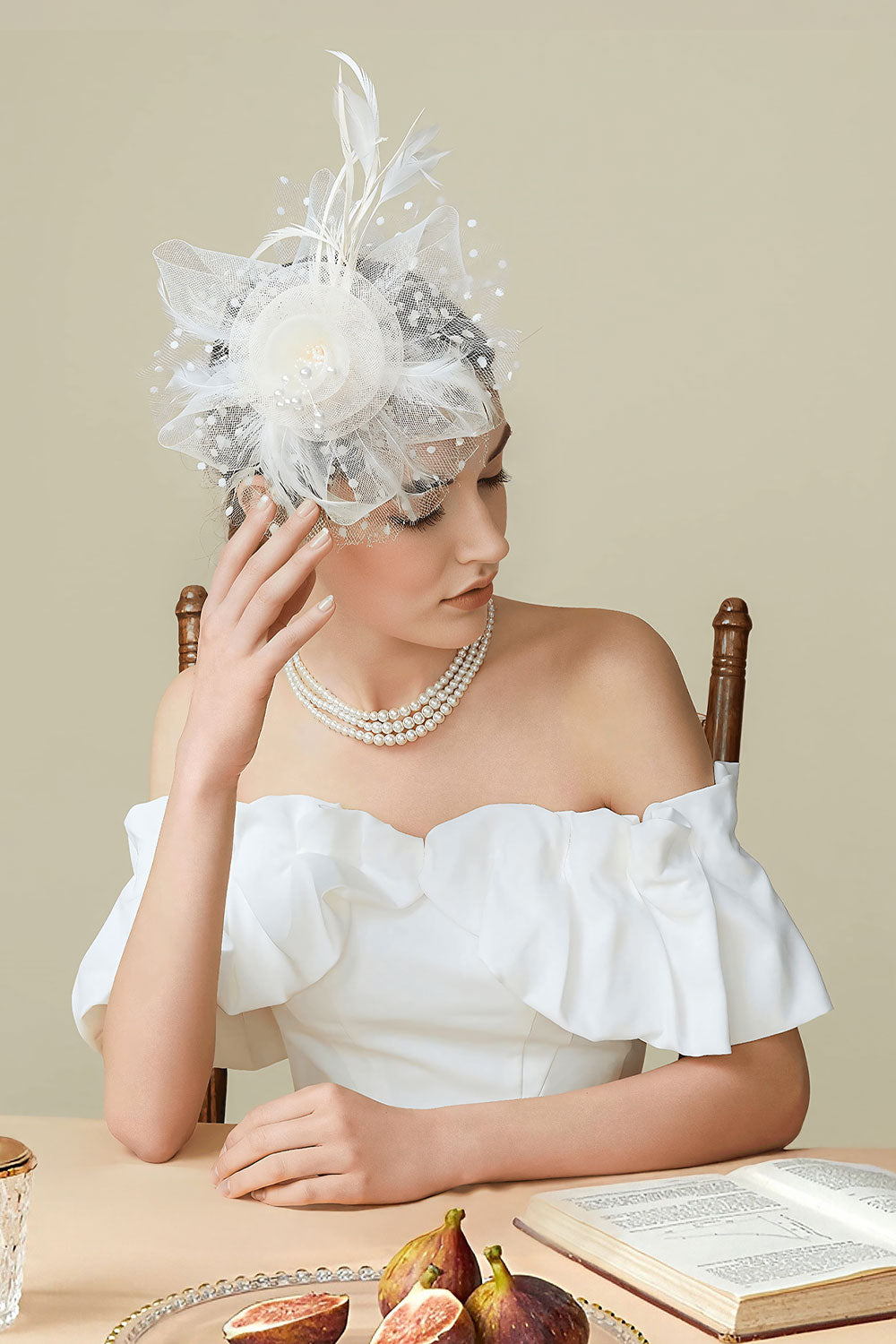 Dual - use Headband & Barrette with Netting, Flower and Feather Designs