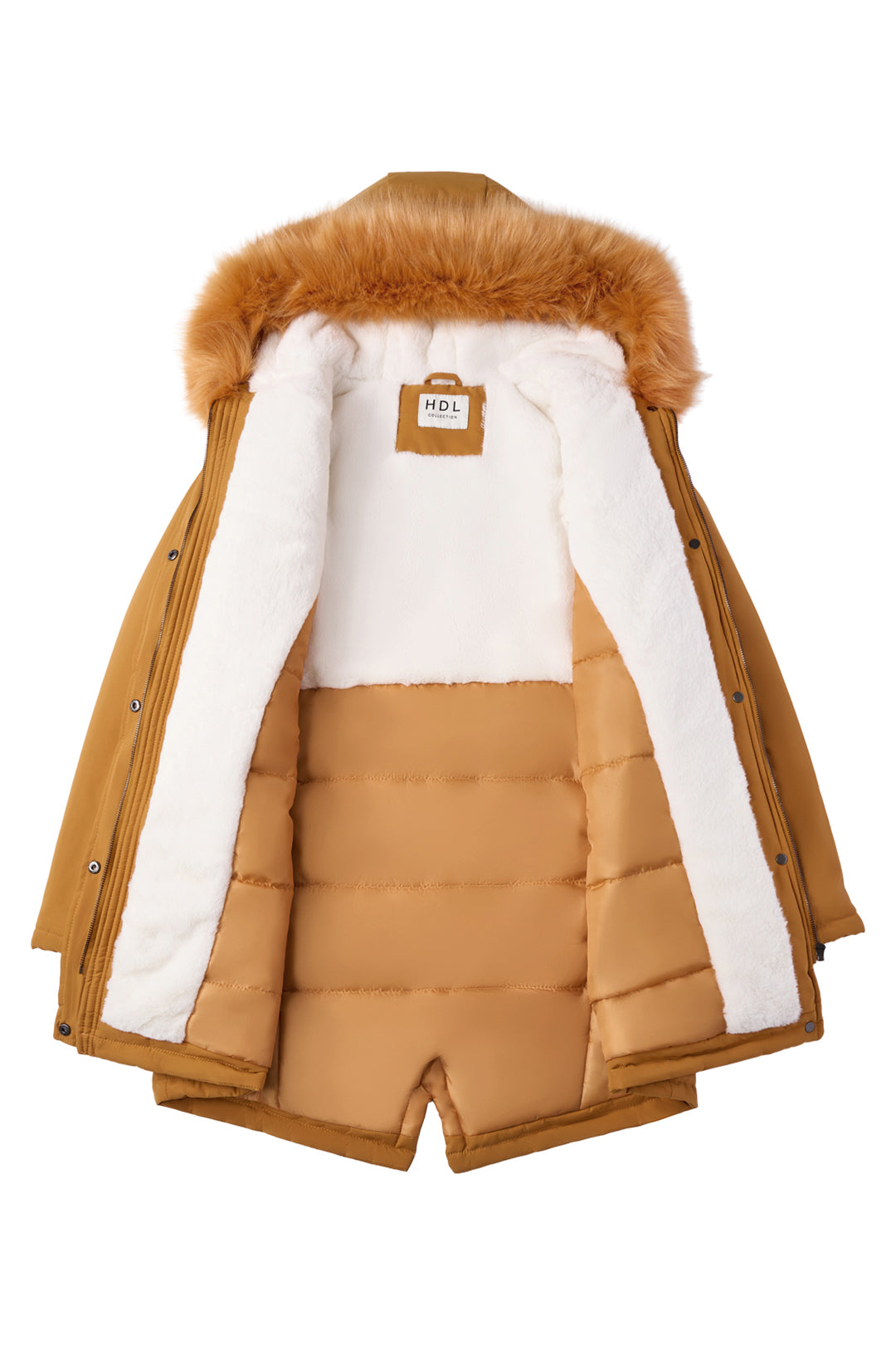Versatile minimalist puffer coat with hood and fur collar