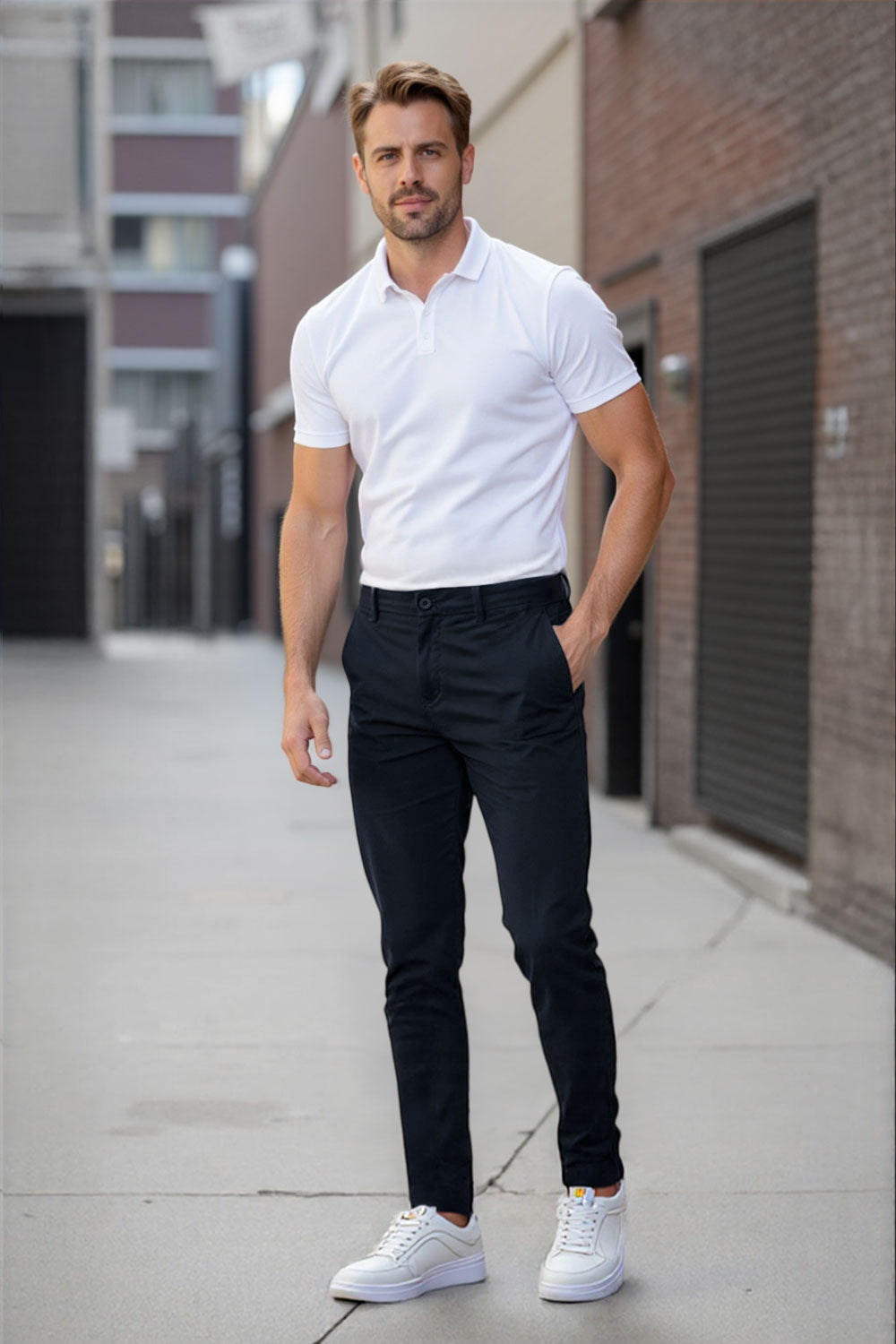 Straight Leg Chinos Trousers for Business Casual