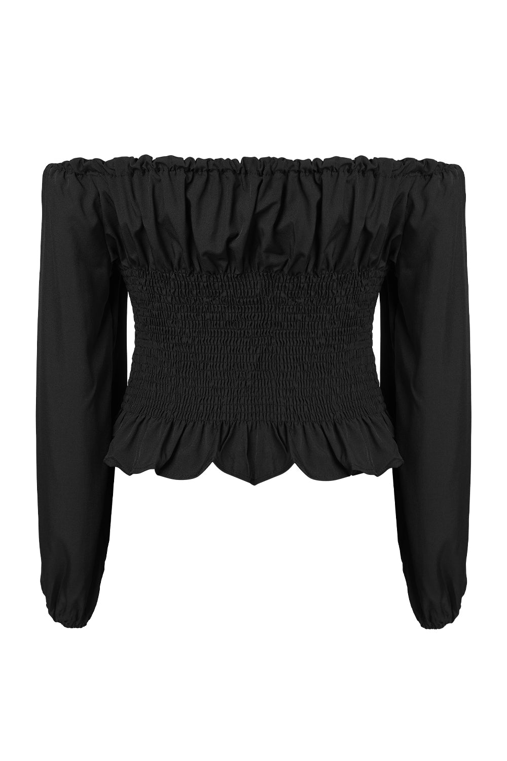 Long-sleeved Off-the-shoulder Blouse with a Cinched Waist and Short Length