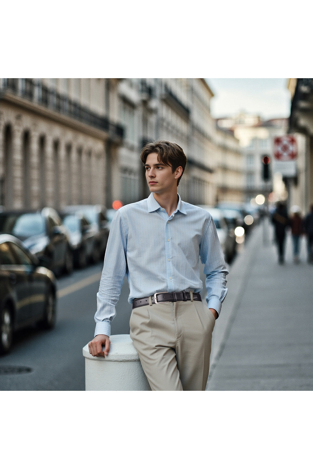 Cowhide Leather Belt with Pin Buckle in Black