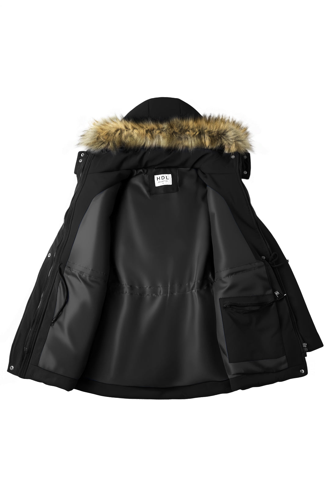 Heated Hooded Nipped Waist Winter Puffer Coat