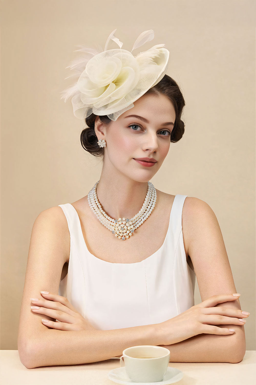 Feather Flower Mesh Fascinator