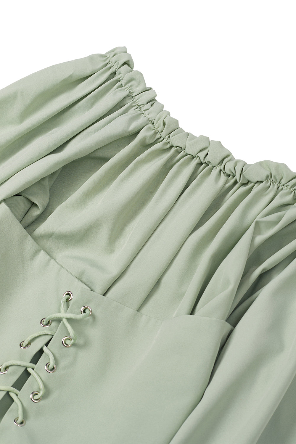 Long-sleeved Off-the-shoulder Blouse with a Cinched Waist and Short Length