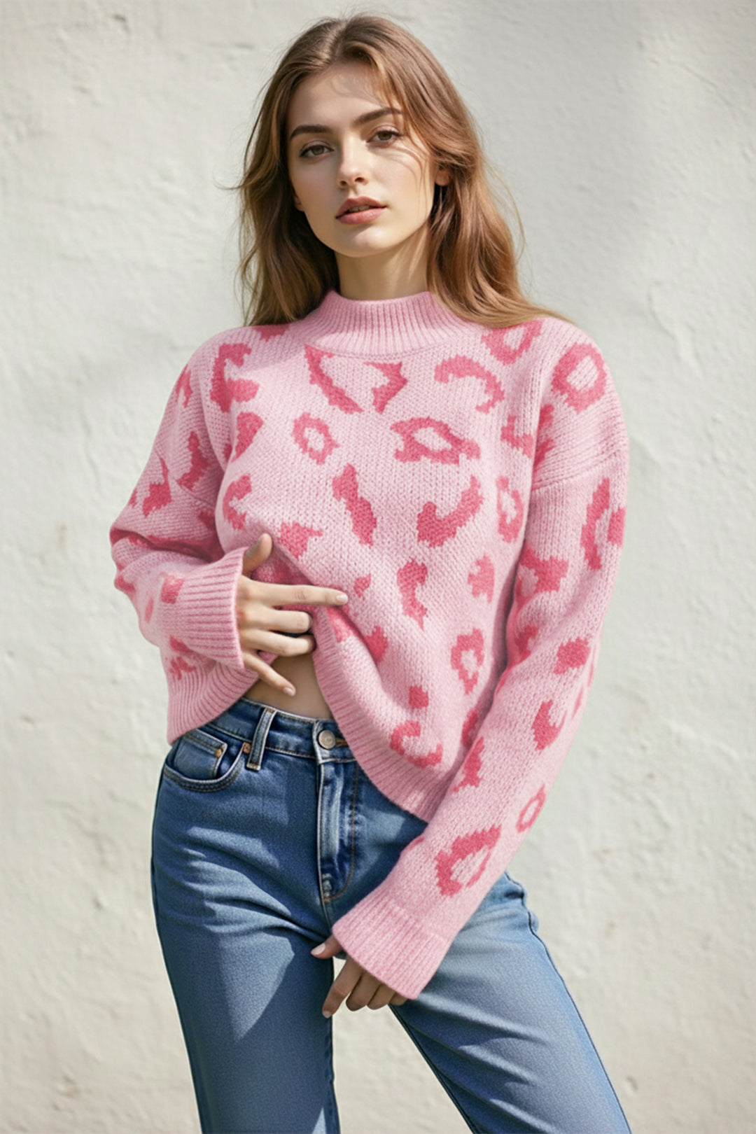 Leopard Print High Neck Jumper