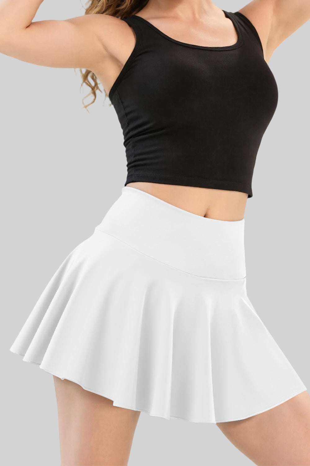 High - waisted Pleated Mini Skirt in Skort Style