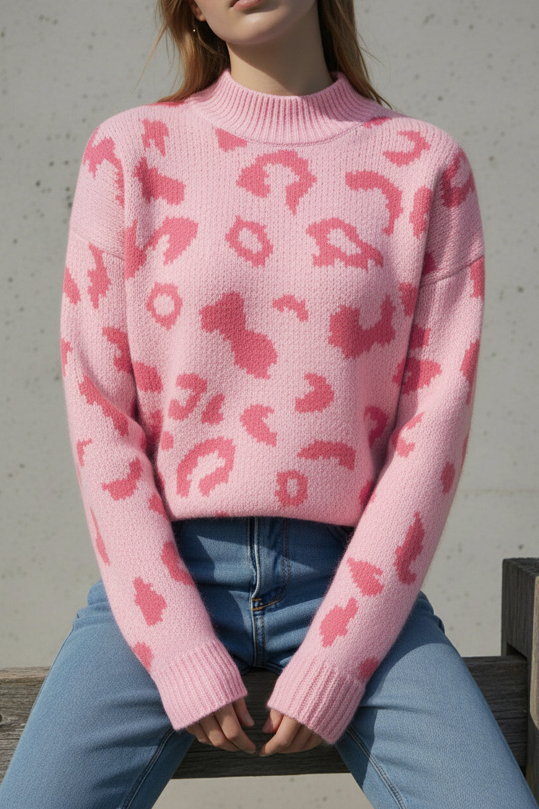 Leopard Print High Neck Jumper