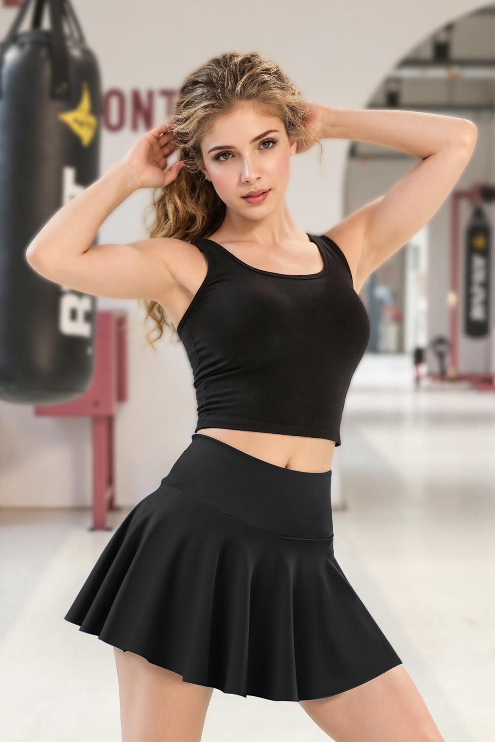 High - waisted Pleated Mini Skirt in Skort Style