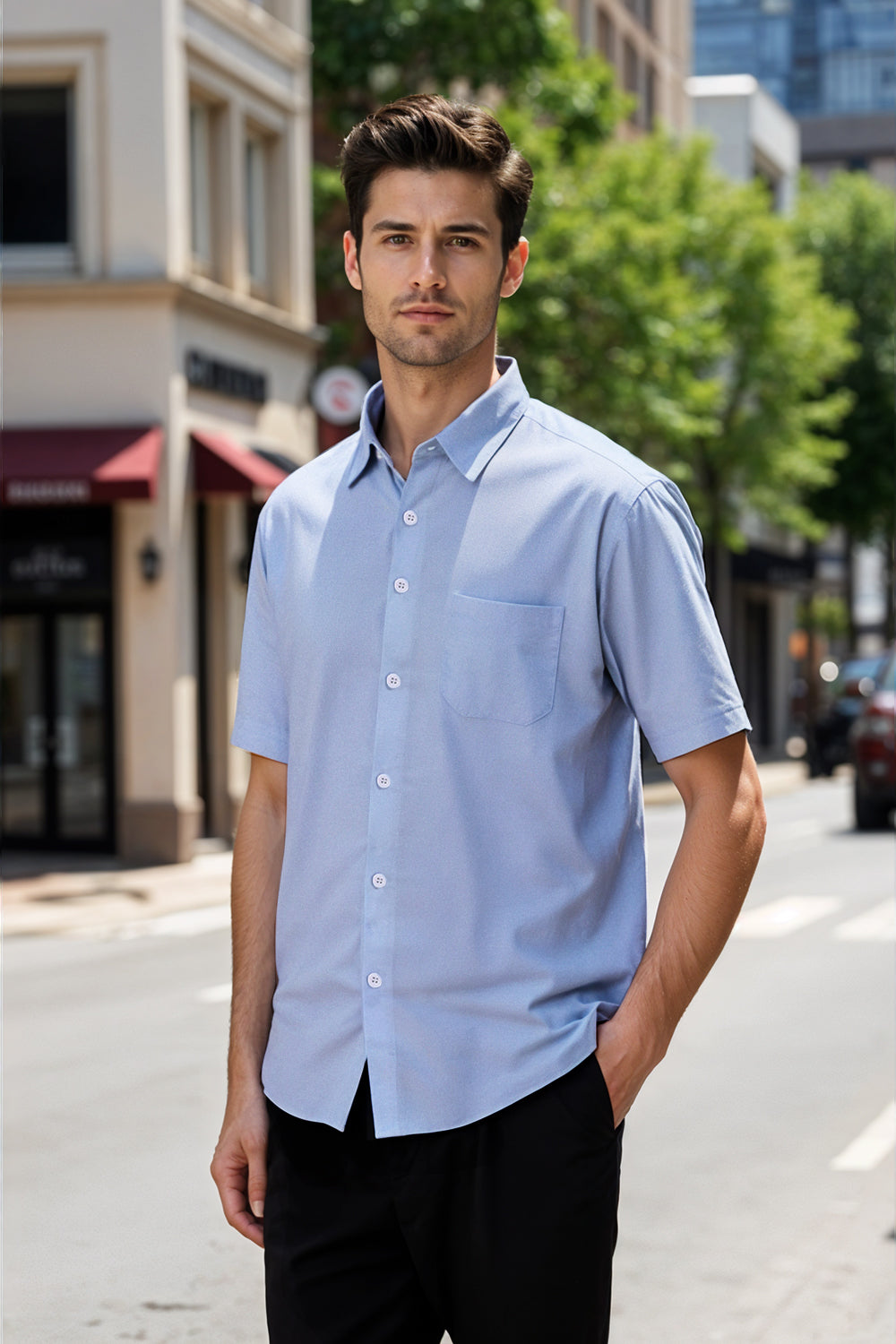 Men's Cotton Short sleeve Shirt in Solid Color