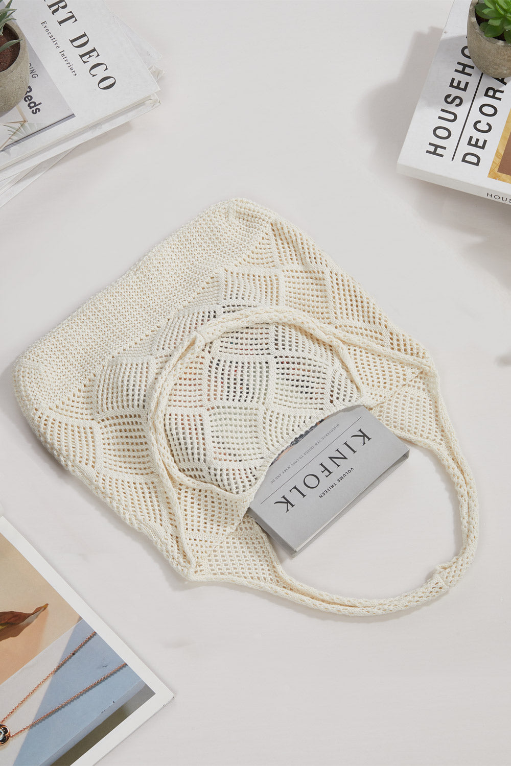 Knitted Shoulder Bag Hollow Tote Bag Handbag